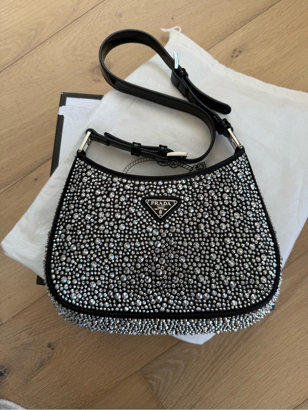 Black Crystal-Embellished Shoulder Bag